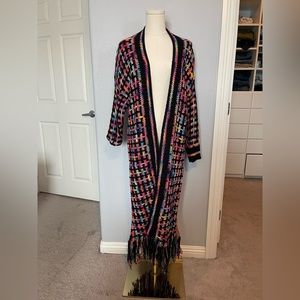 Y.S.J.Y Multicolored Open Front Fringe Hem Cardigan